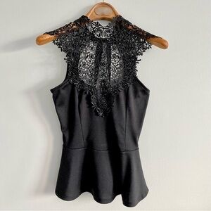 Oboe Black Crochet Peplum Top Size Medium